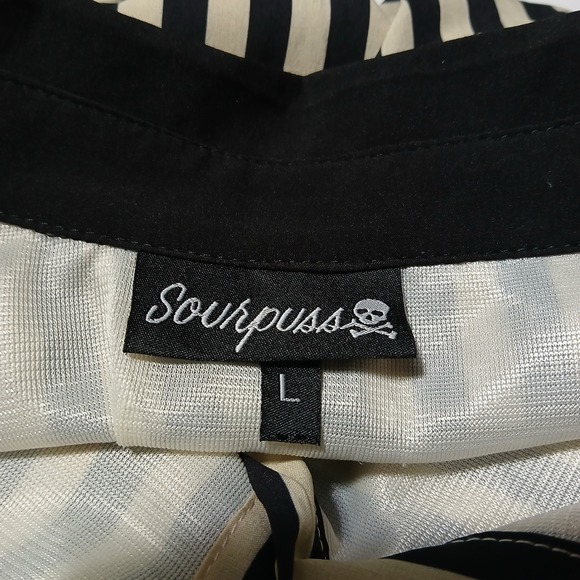 Sourpuss Striped Spiderweb Collar Dress Black Cream Rockabilly Goth Large - Picture 6 of 12